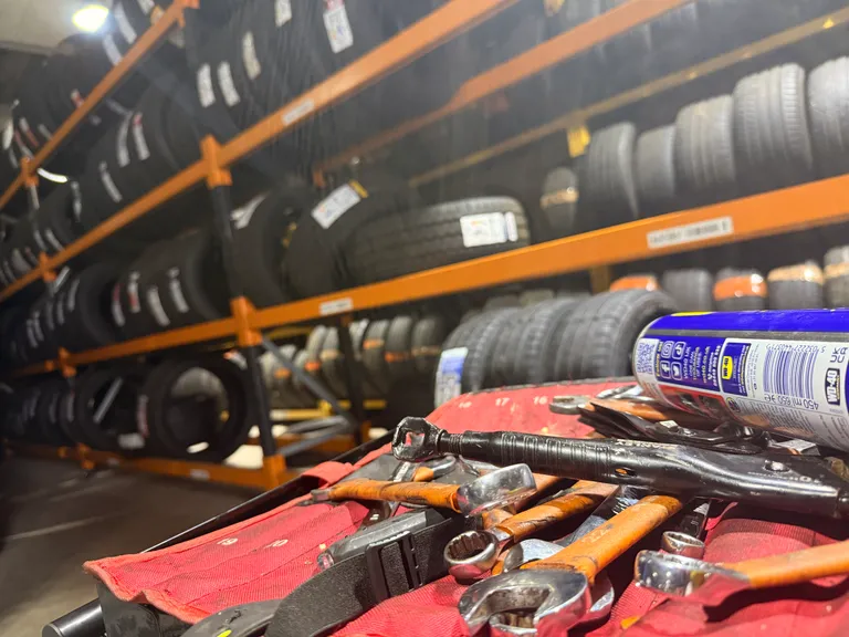 Tools inside a garage.